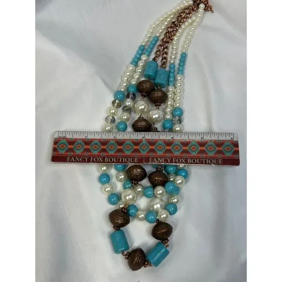 SOUTHWEST TURQUOISE PEARL FANCY Western Rodeo Cowgirl Fashion Necklace Set New - Picture 12 of 16